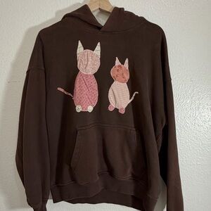 Abercrombie & fitch soft essentials oversized hoodie brown vintage cat patchwork